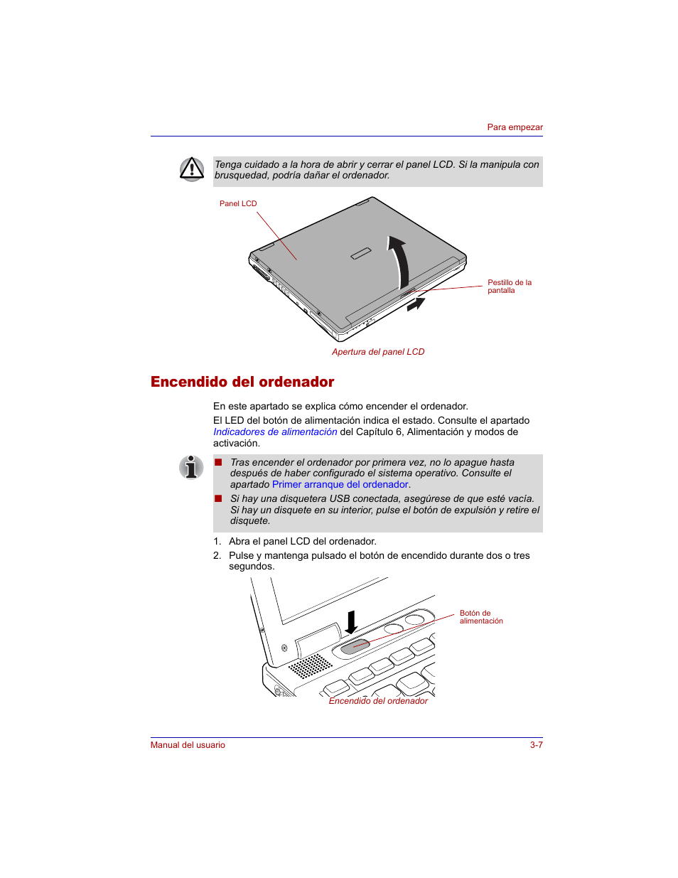 Encendido del ordenador, Encendido del ordenador -7 | Toshiba Tecra M3 with VACF User Manual | Page 69 / 256