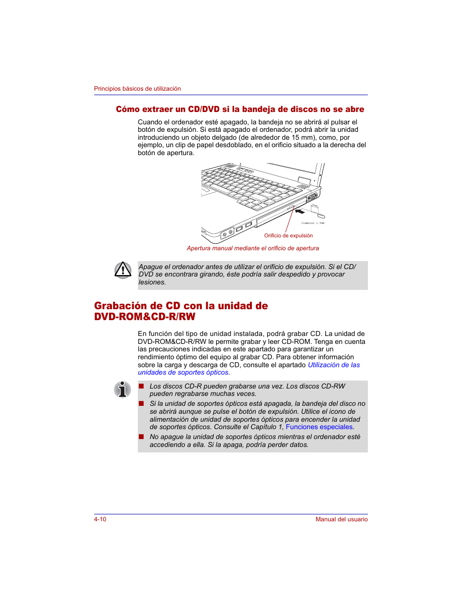 Grabación de cd con la unidad de dvd-rom&cd-r/rw, Grabación, De cd con la unidad de dvd-rom&cd-r/rw | Toshiba Tecra M3 with VACF User Manual | Page 86 / 256