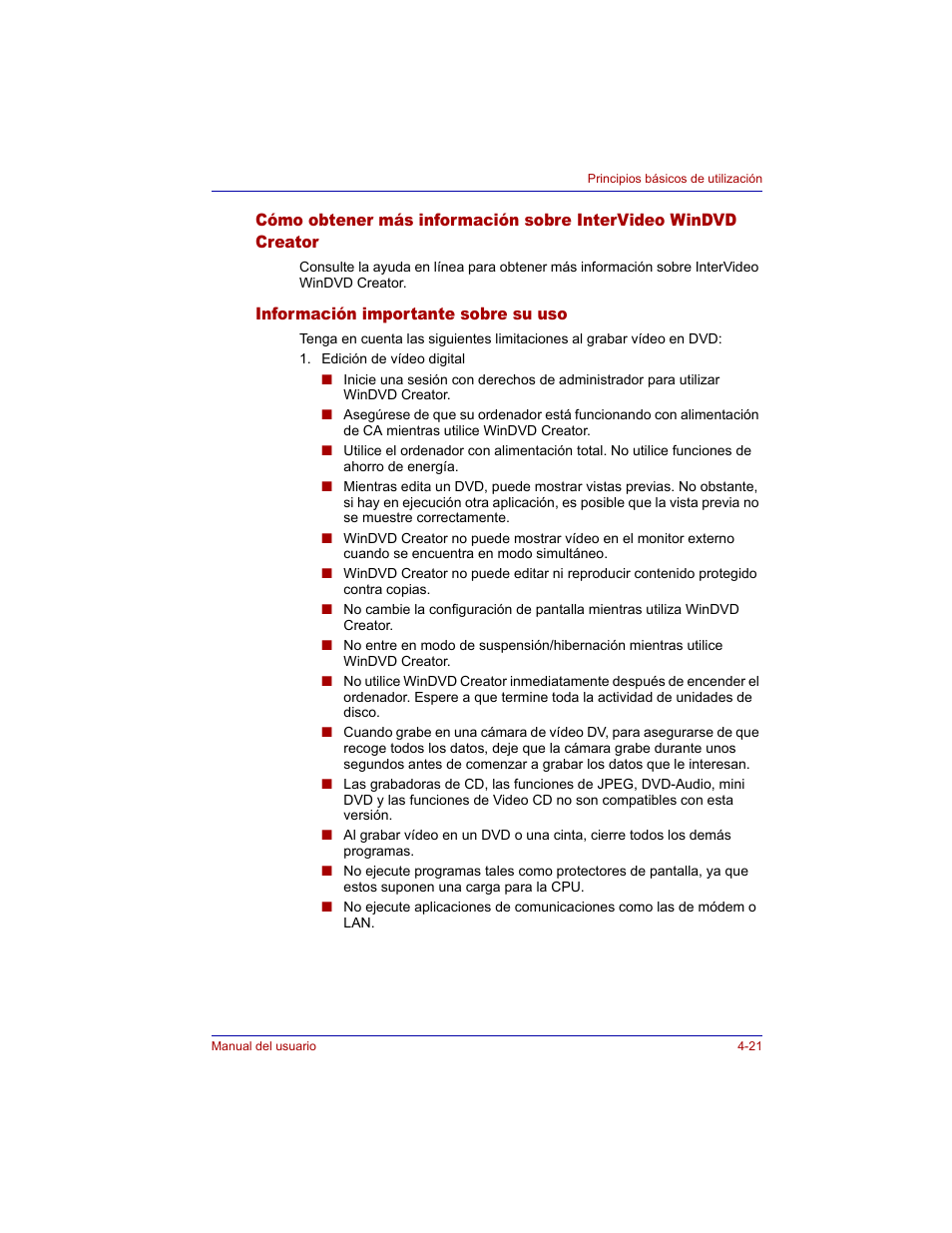 Información importante sobre su uso | Toshiba Tecra M3 with VACF User Manual | Page 97 / 256