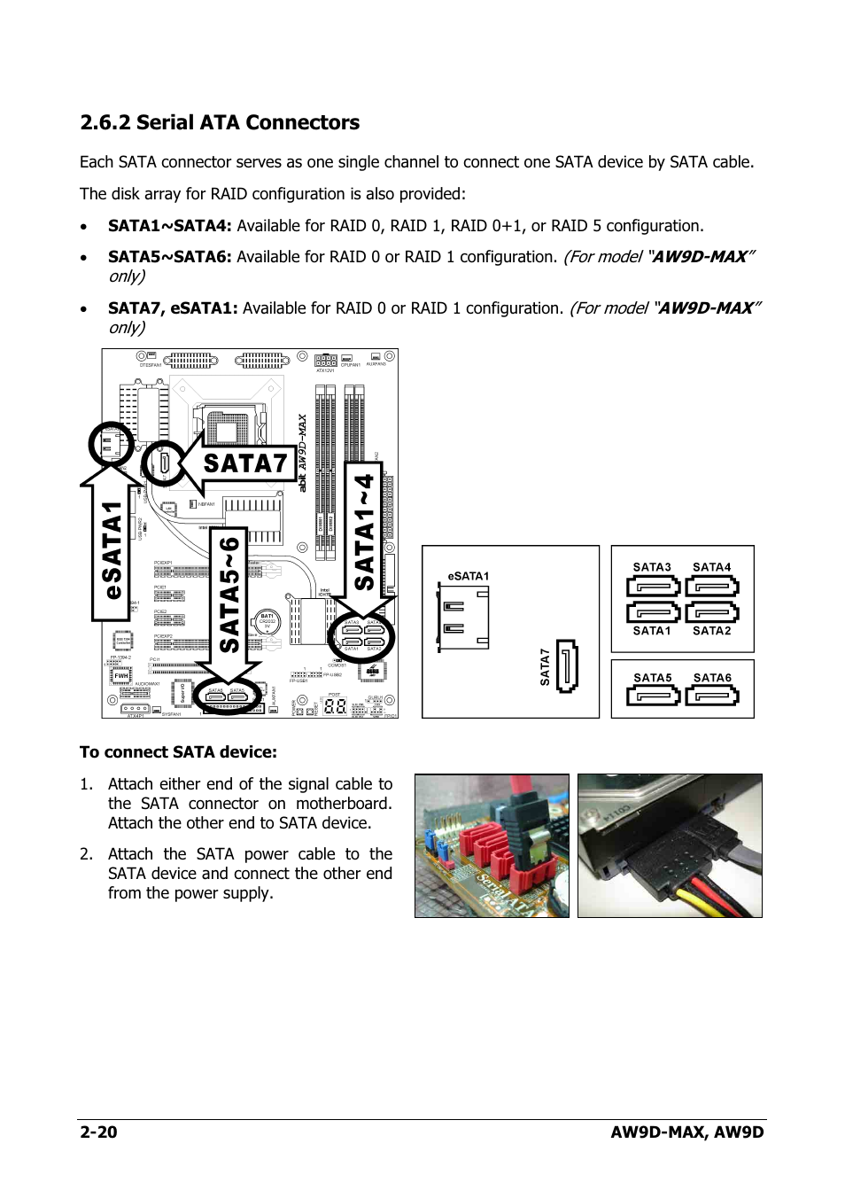 Serial ata connectors, 2 serial ata connectors -20, 2 serial ata connectors | Abit AW9D-MAX User Manual | Page 28 / 88