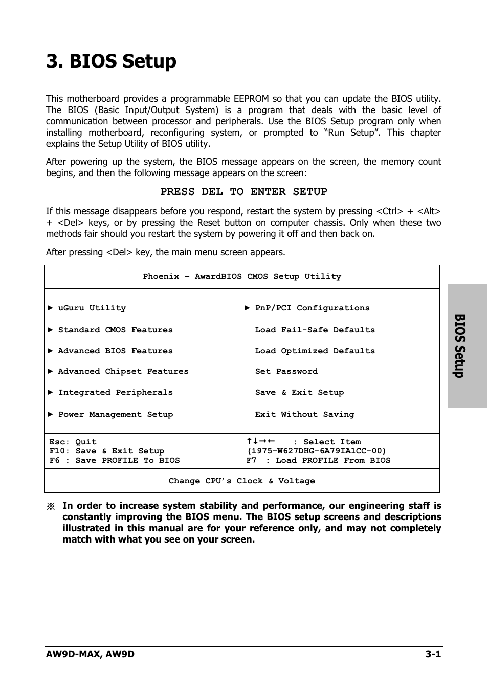 Bios setup, Bios setup -1, Press del to enter setup | Abit AW9D-MAX User Manual | Page 37 / 88