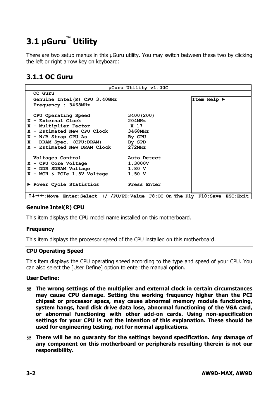 Μguru™ utility, Oc guru, 1 µguru | Utility -2, 1 oc guru -2, Utility, 1 oc guru | Abit AW9D-MAX User Manual | Page 38 / 88