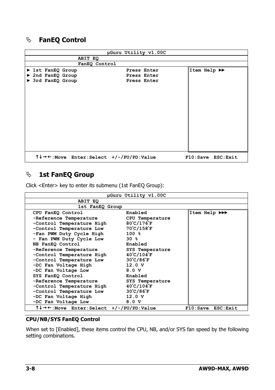 Faneq control, 1st faneq group | Abit AW9D-MAX User Manual | Page 44 / 88