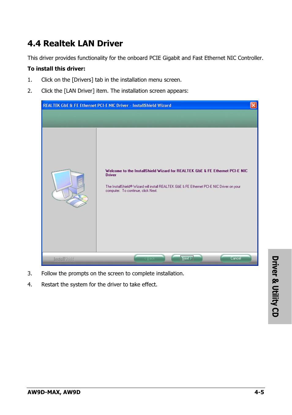 Realtek lan driver, 4 realtek lan driver -5, Driver & utility cd | 4 realtek lan driver | Abit AW9D-MAX User Manual | Page 73 / 88