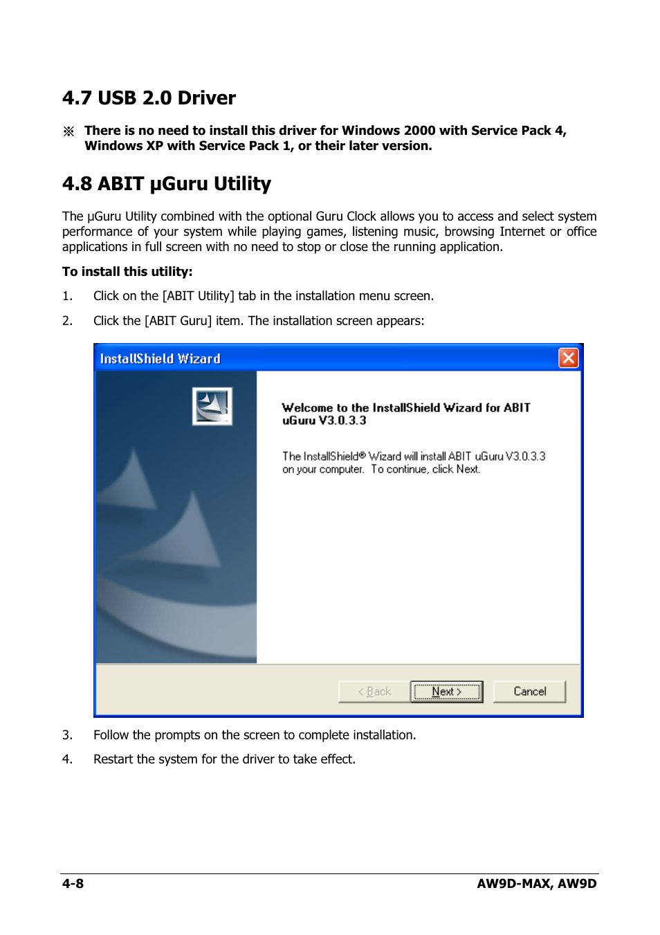 Usb 2.0 driver, Abit μguru utility, 7 usb 2.0 driver -8 | 8 abit µguru utility -8, 7 usb 2.0 driver, 8 abit µguru utility | Abit AW9D-MAX User Manual | Page 76 / 88