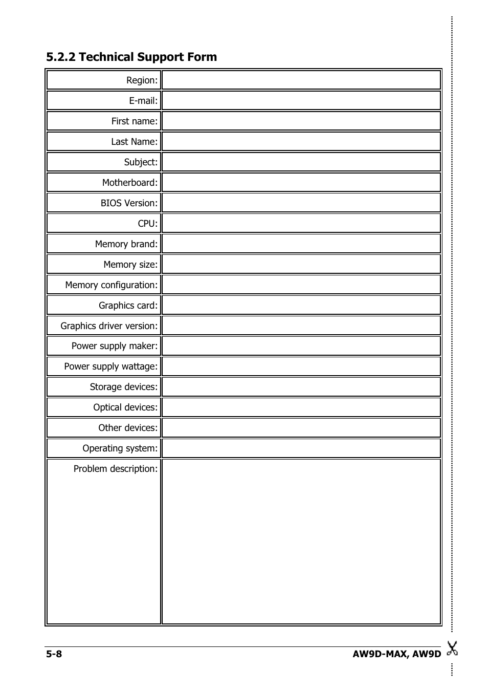 Technical support form, Technical support form -8, 2 technical support form | Abit AW9D-MAX User Manual | Page 86 / 88