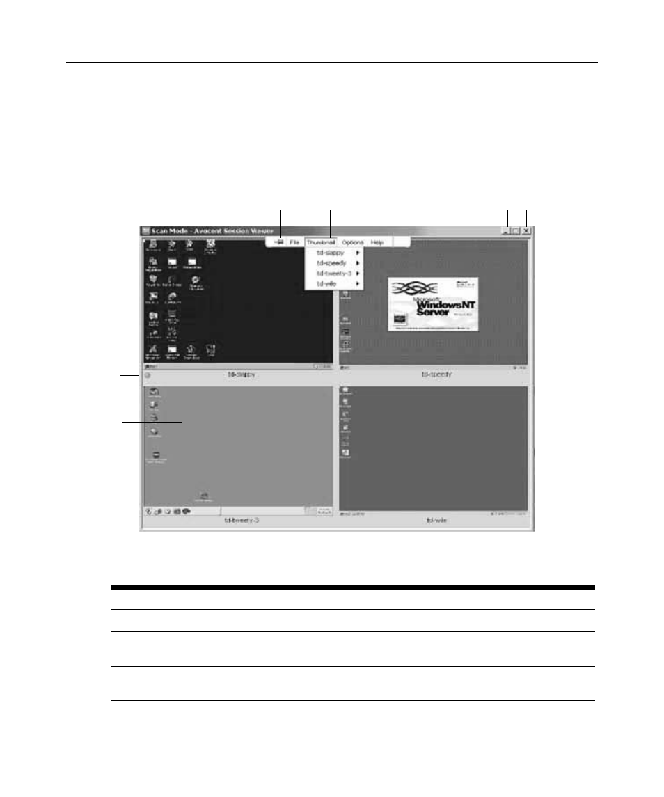 Thumbnail viewer features, Figure 18.3: thumbnail viewer, Table 18.4: thumbnail viewer descriptions | Avocent DSView 3 User Manual | Page 267 / 402