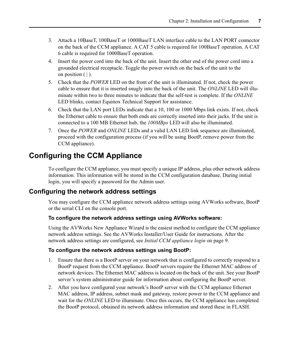 Configuring the ccm appliance, Configuring the network address settings | Avocent CCM4850 User Manual | Page 19 / 100
