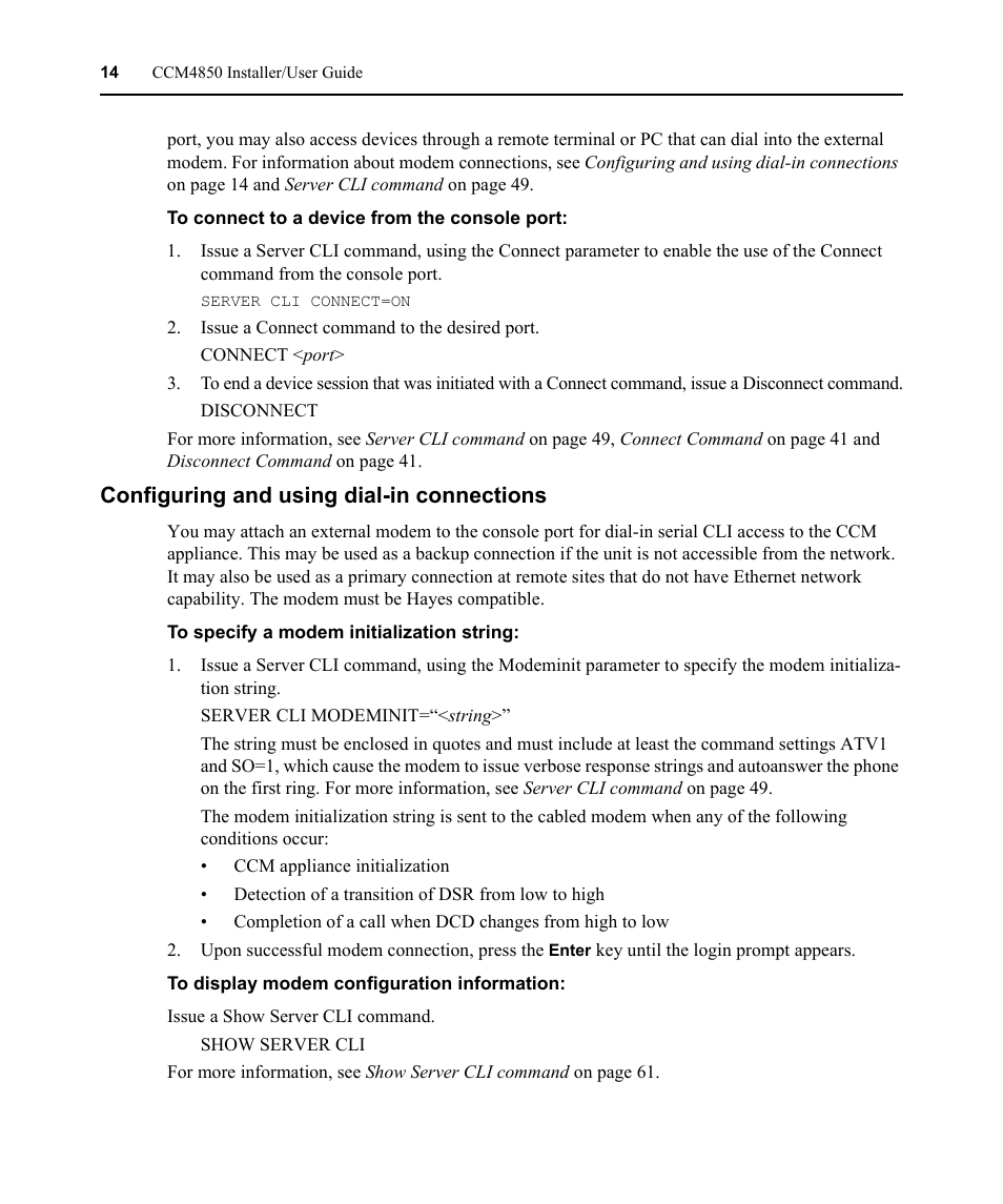 Configuring and using dial-in connections | Avocent CCM4850 User Manual | Page 26 / 100