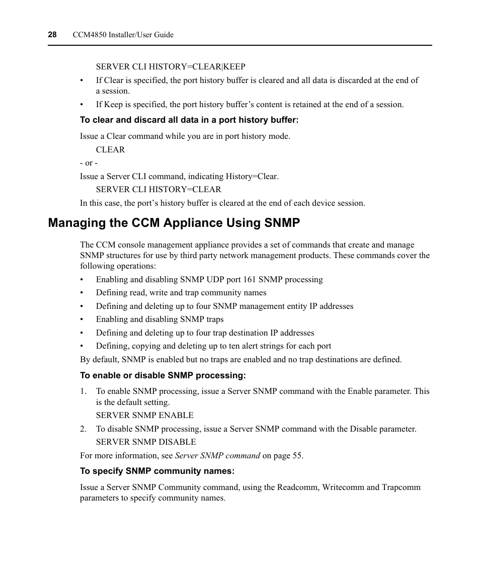 Managing the ccm appliance using snmp | Avocent CCM4850 User Manual | Page 40 / 100
