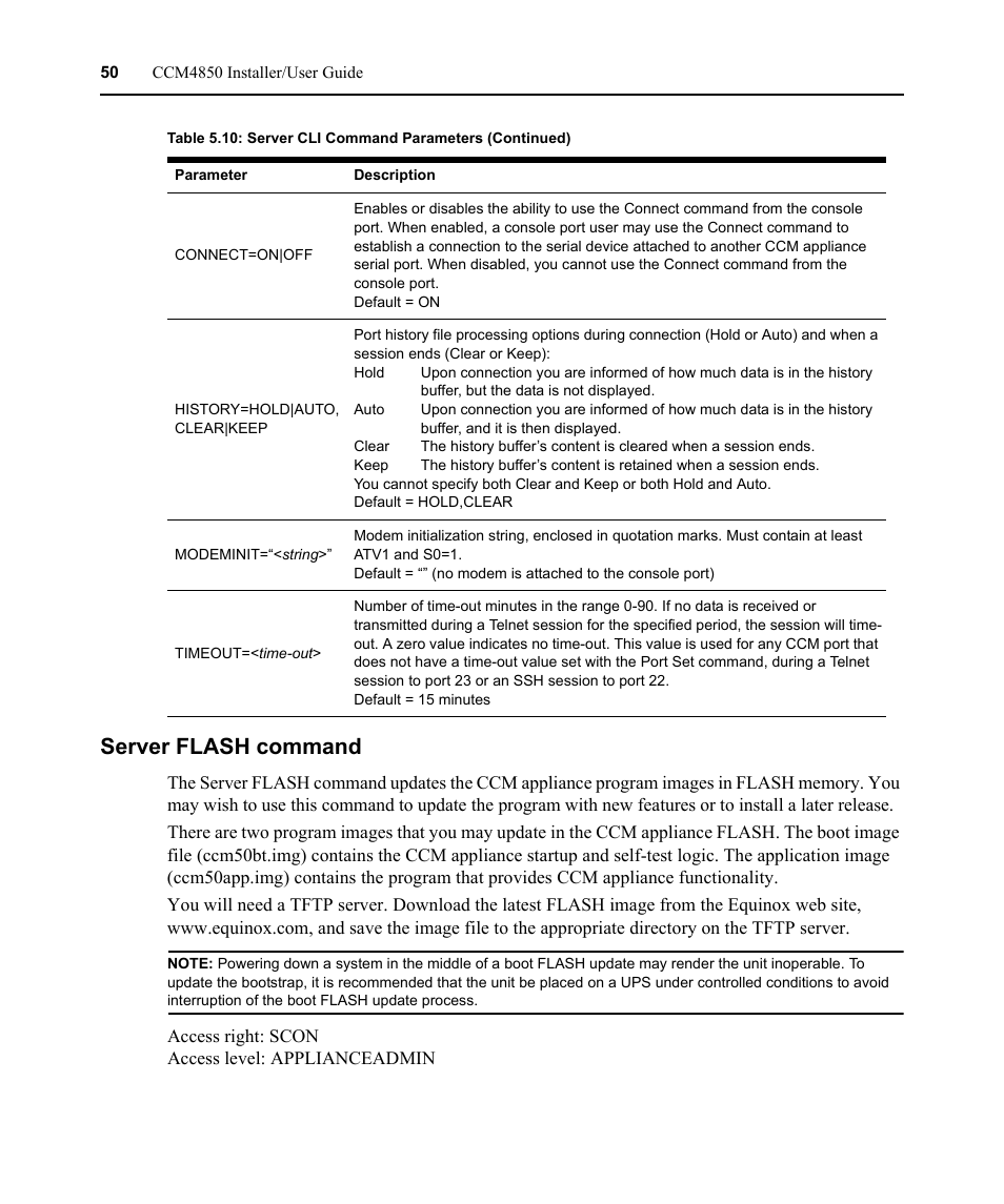 Server flash command | Avocent CCM4850 User Manual | Page 62 / 100