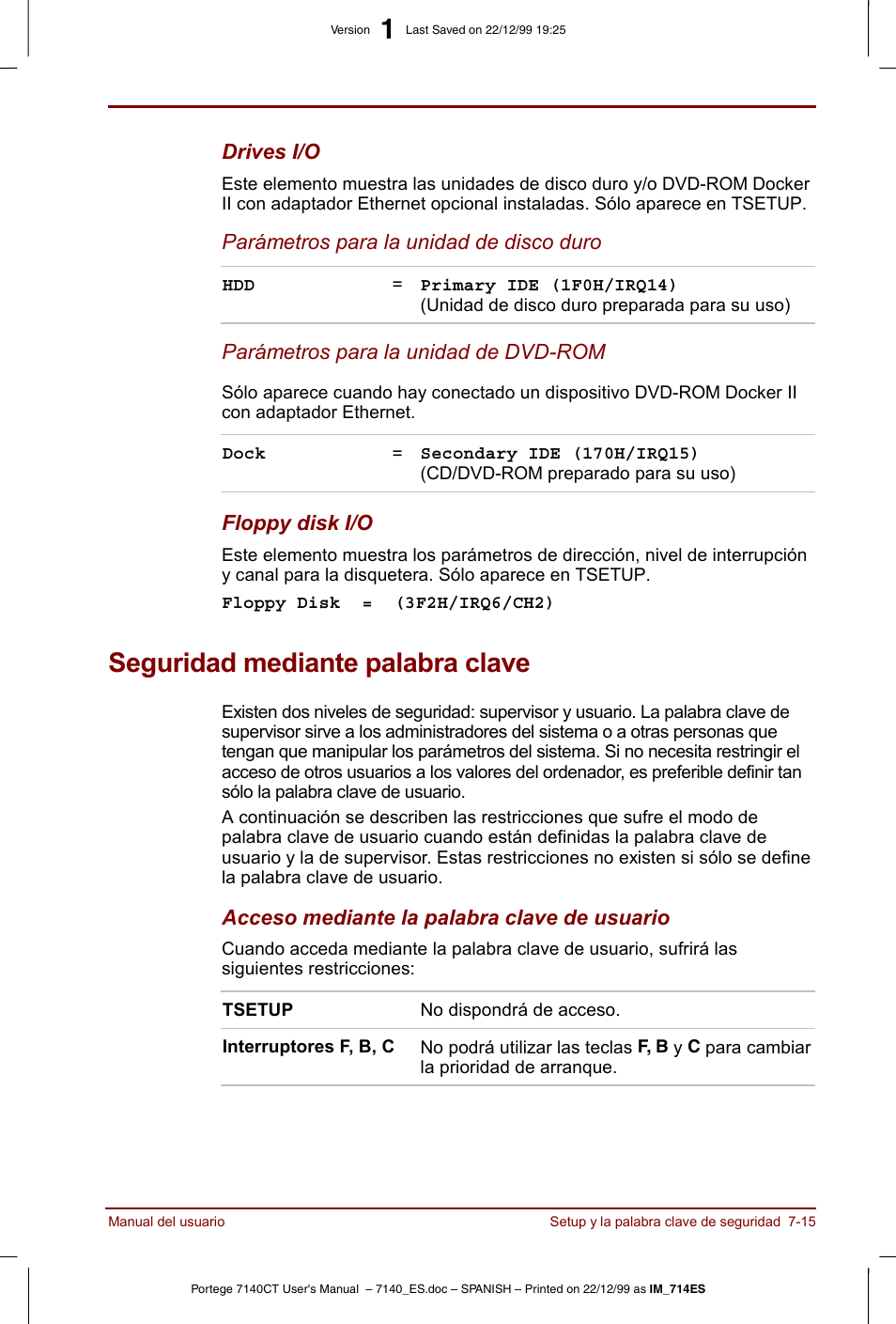 Seguridad mediante palabra clave, Seguridad mediante palabra clave -15 | Toshiba Portege 7140 User Manual | Page 101 / 204