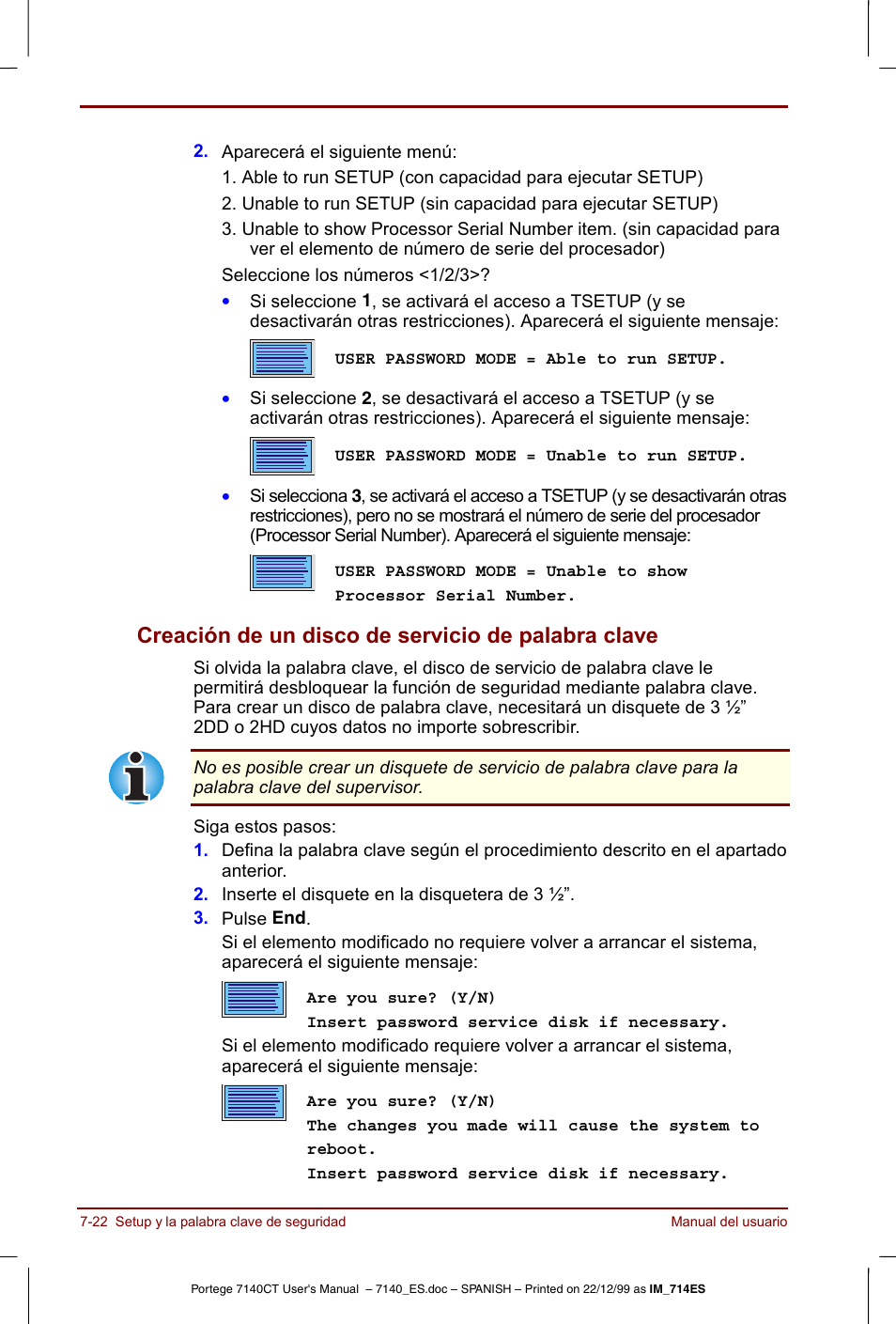 Creación de un disco de servicio de palabra clave | Toshiba Portege 7140 User Manual | Page 108 / 204