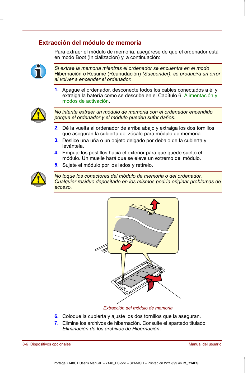 Extracción del módulo de memoria -6 | Toshiba Portege 7140 User Manual | Page 116 / 204