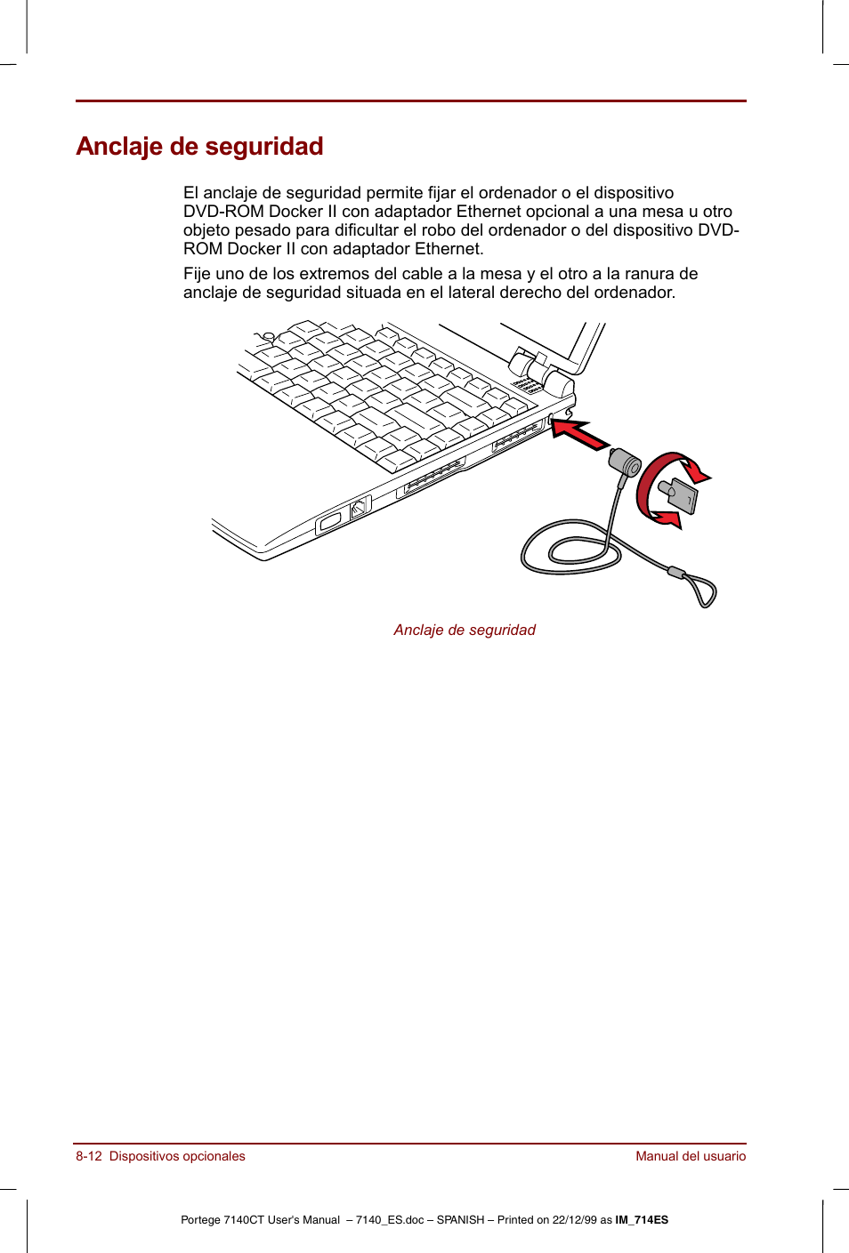 Anclaje de seguridad, Anclaje de seguridad -12 | Toshiba Portege 7140 User Manual | Page 122 / 204