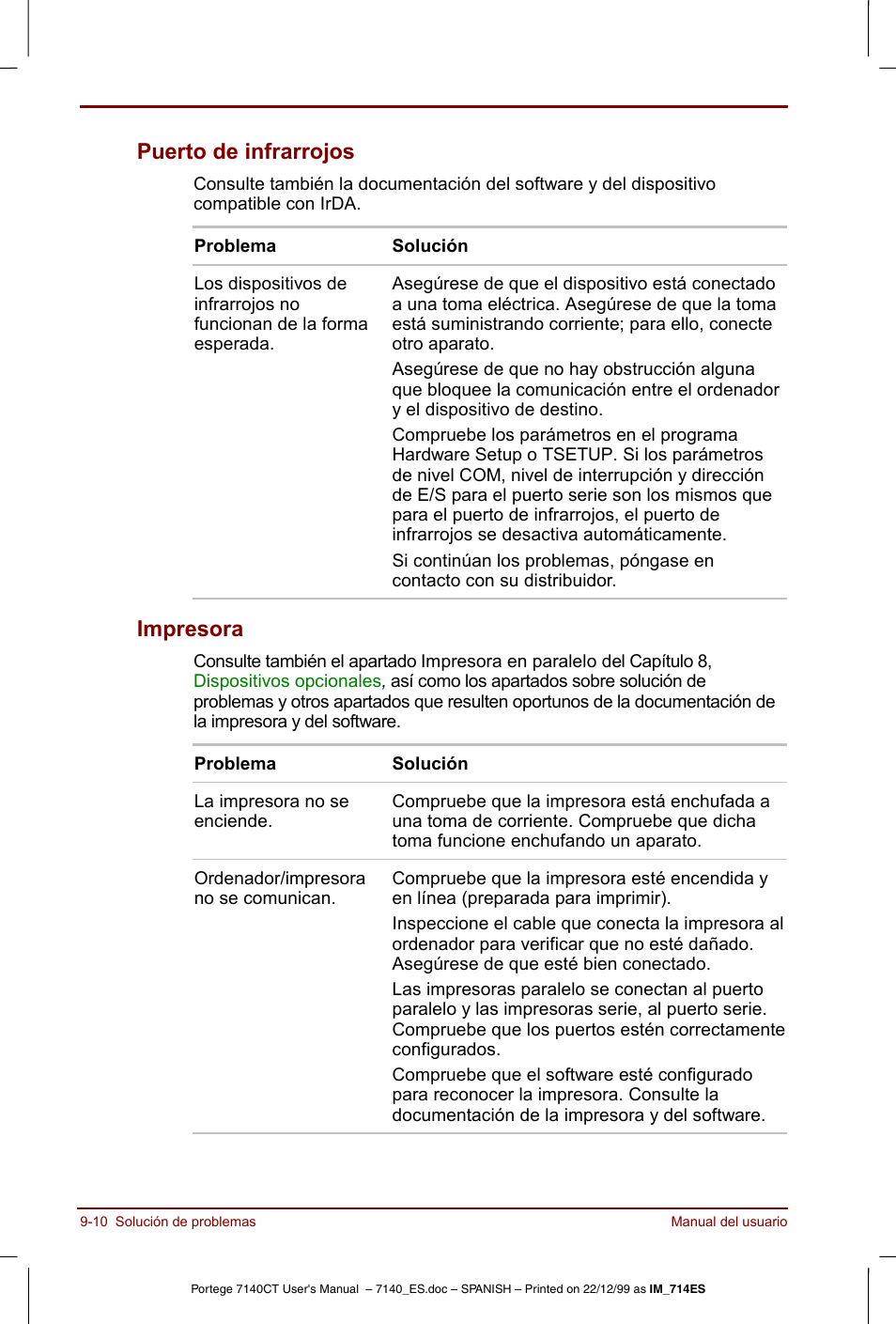 Puerto de infrarrojos -10 impresora -10, Puerto de infrarrojos, Impresora | Toshiba Portege 7140 User Manual | Page 132 / 204