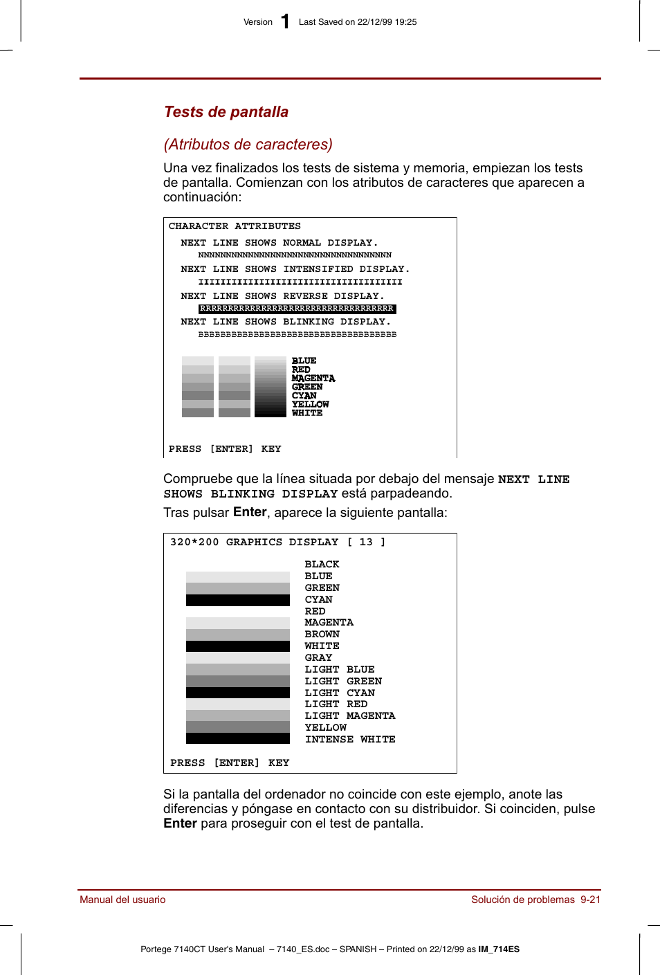 Tests de pantalla (atributos de caracteres) | Toshiba Portege 7140 User Manual | Page 143 / 204