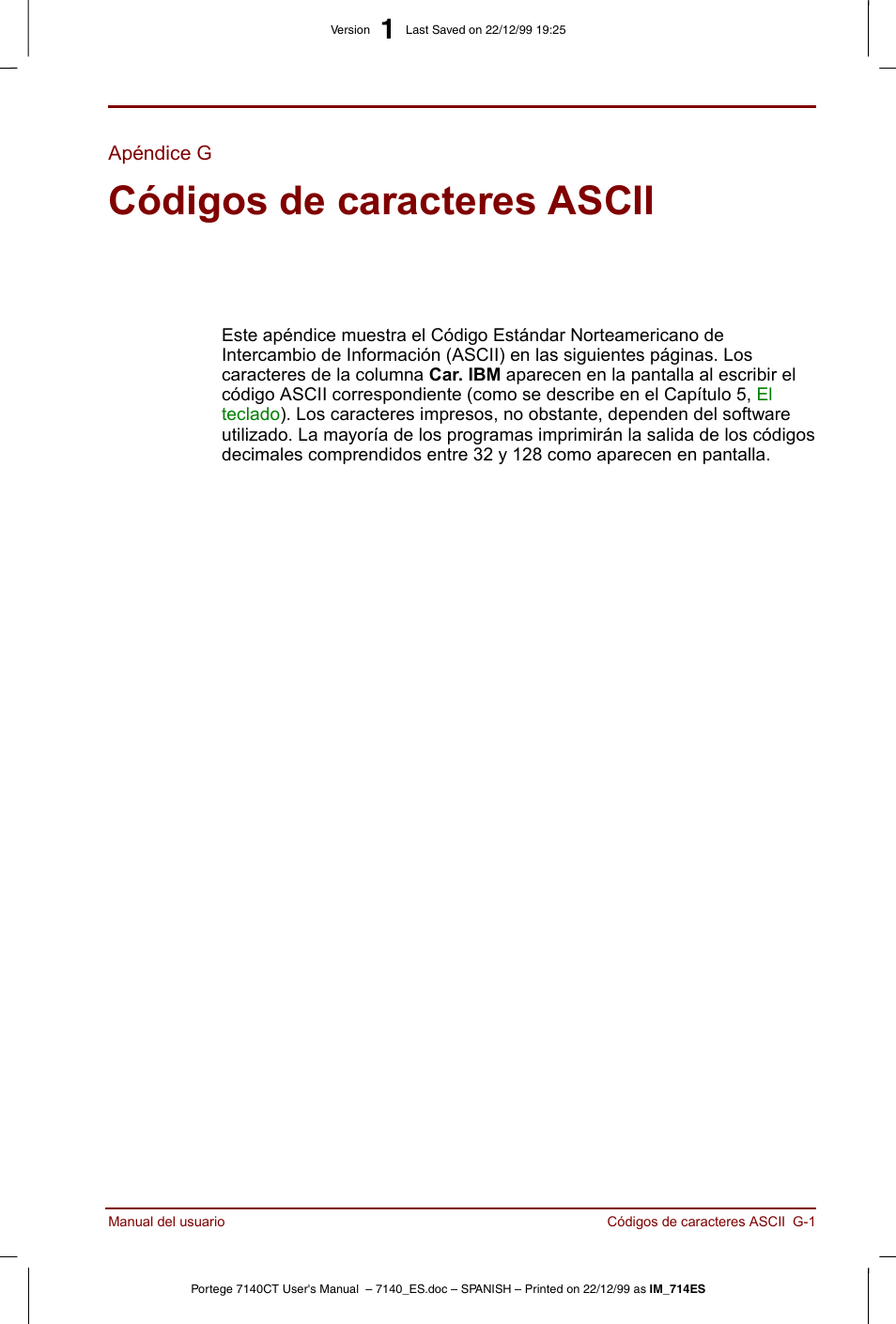 Apéndice g, Códigos de caracteres ascii | Toshiba Portege 7140 User Manual | Page 177 / 204