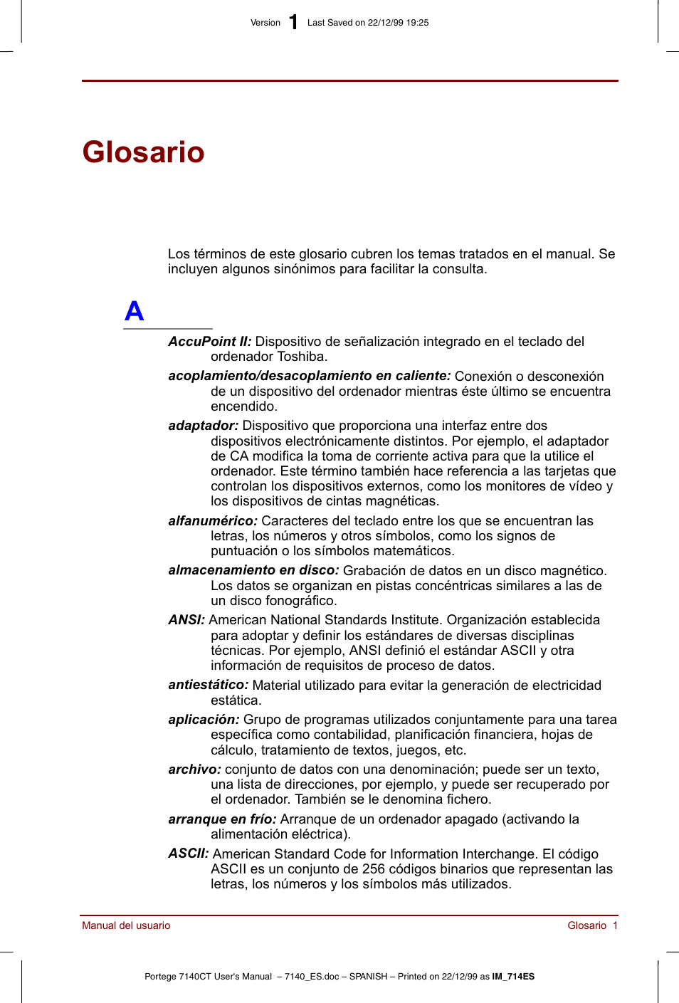 Glosario, Define términos generales de informática e incluy | Toshiba Portege 7140 User Manual | Page 183 / 204