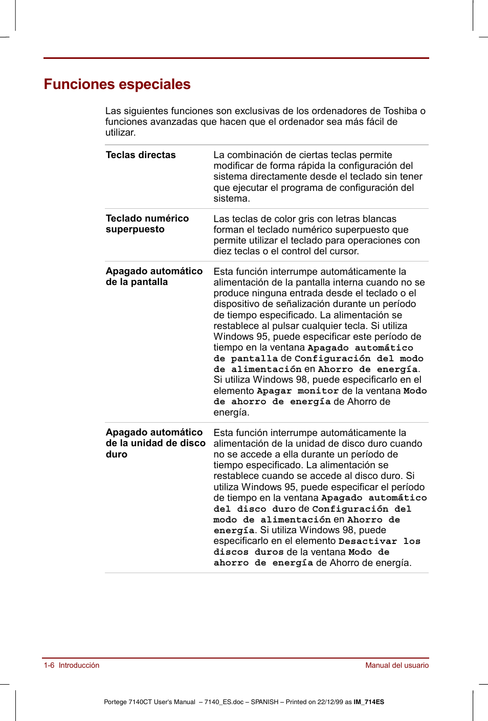 Funciones especiales, Funciones especiales -6 | Toshiba Portege 7140 User Manual | Page 22 / 204