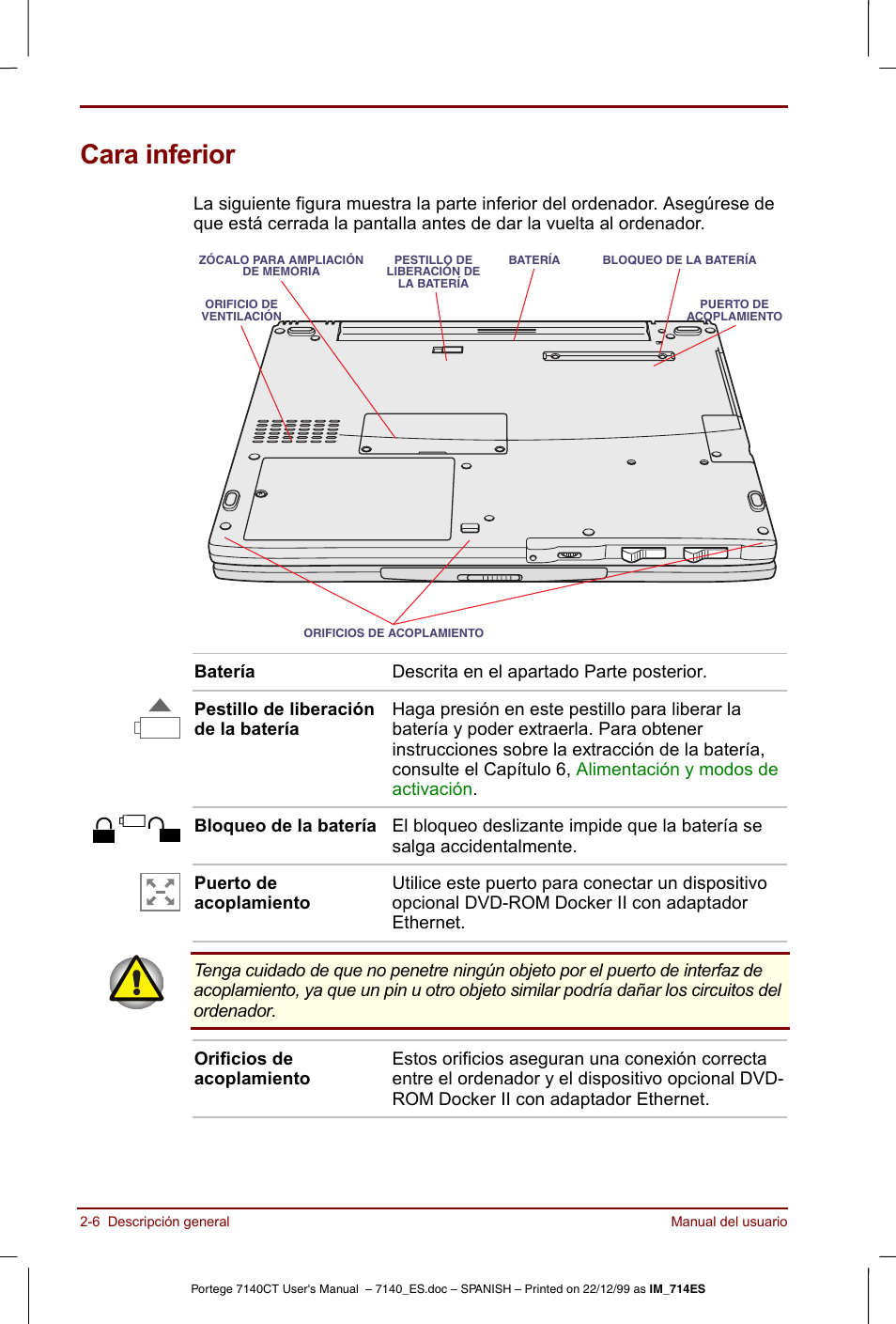 Cara inferior, Cara inferior -6 | Toshiba Portege 7140 User Manual | Page 34 / 204