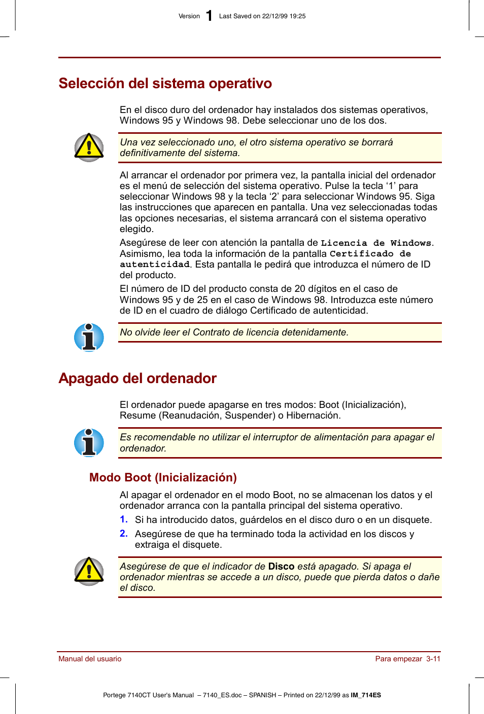 Selección del sistema operativo, Apagado del ordenador, Modo boot (inicialización) -11 | Modo boot (inicialización) | Toshiba Portege 7140 User Manual | Page 53 / 204