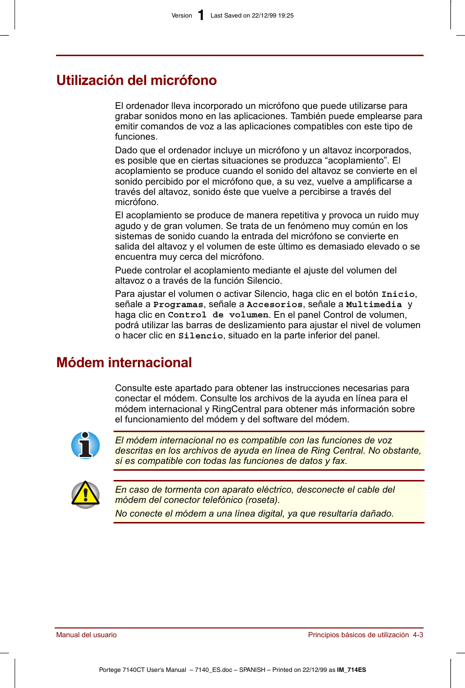 Utilización del micrófono, Módem internacional | Toshiba Portege 7140 User Manual | Page 59 / 204