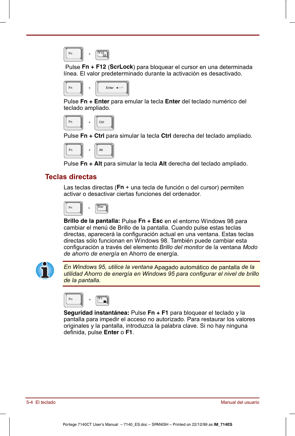 Teclas directas -4, Teclas directas | Toshiba Portege 7140 User Manual | Page 66 / 204