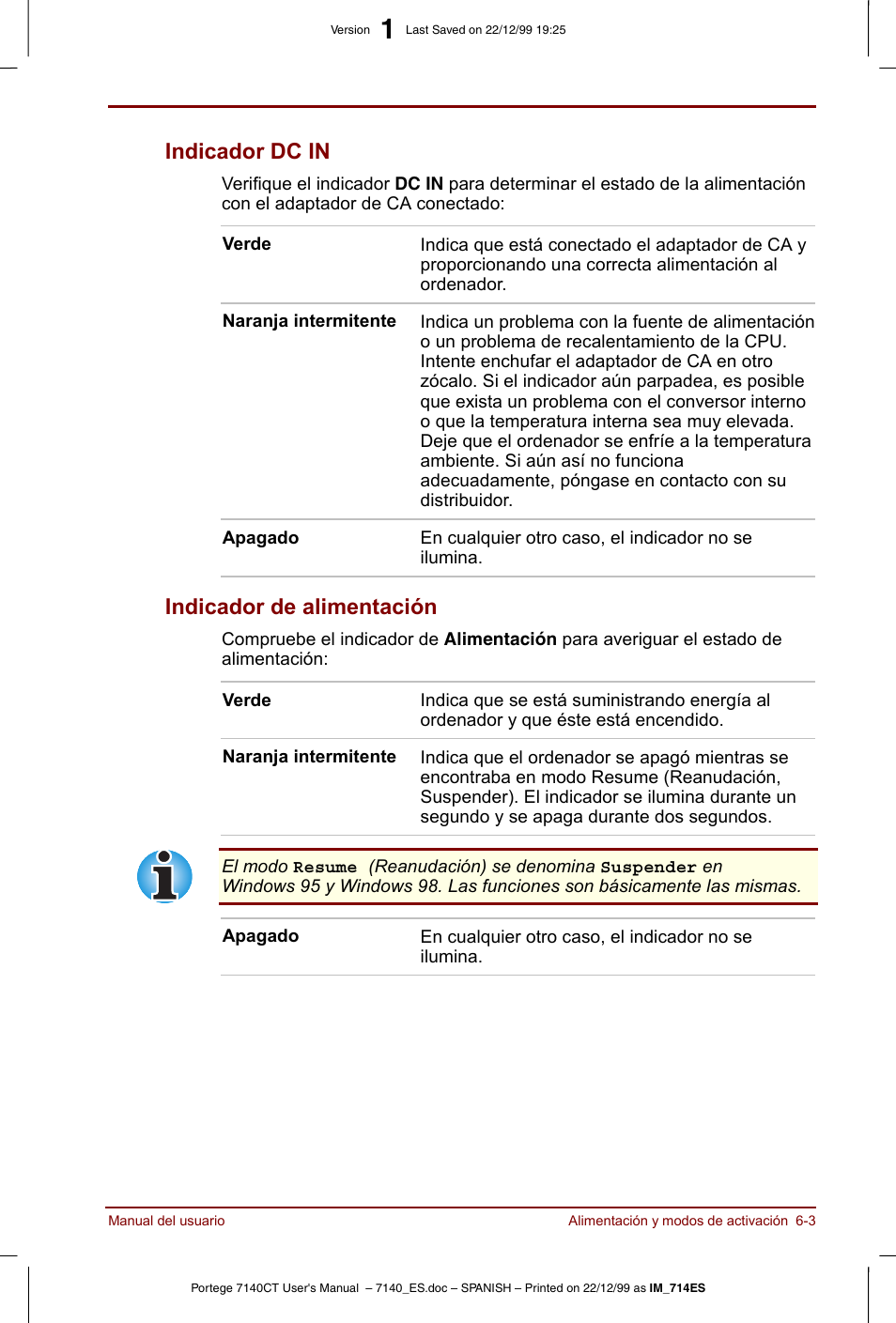 Indicador dc in -3 indicador de alimentación -3, Indicador dc in, Indicador de alimentación | Toshiba Portege 7140 User Manual | Page 73 / 204