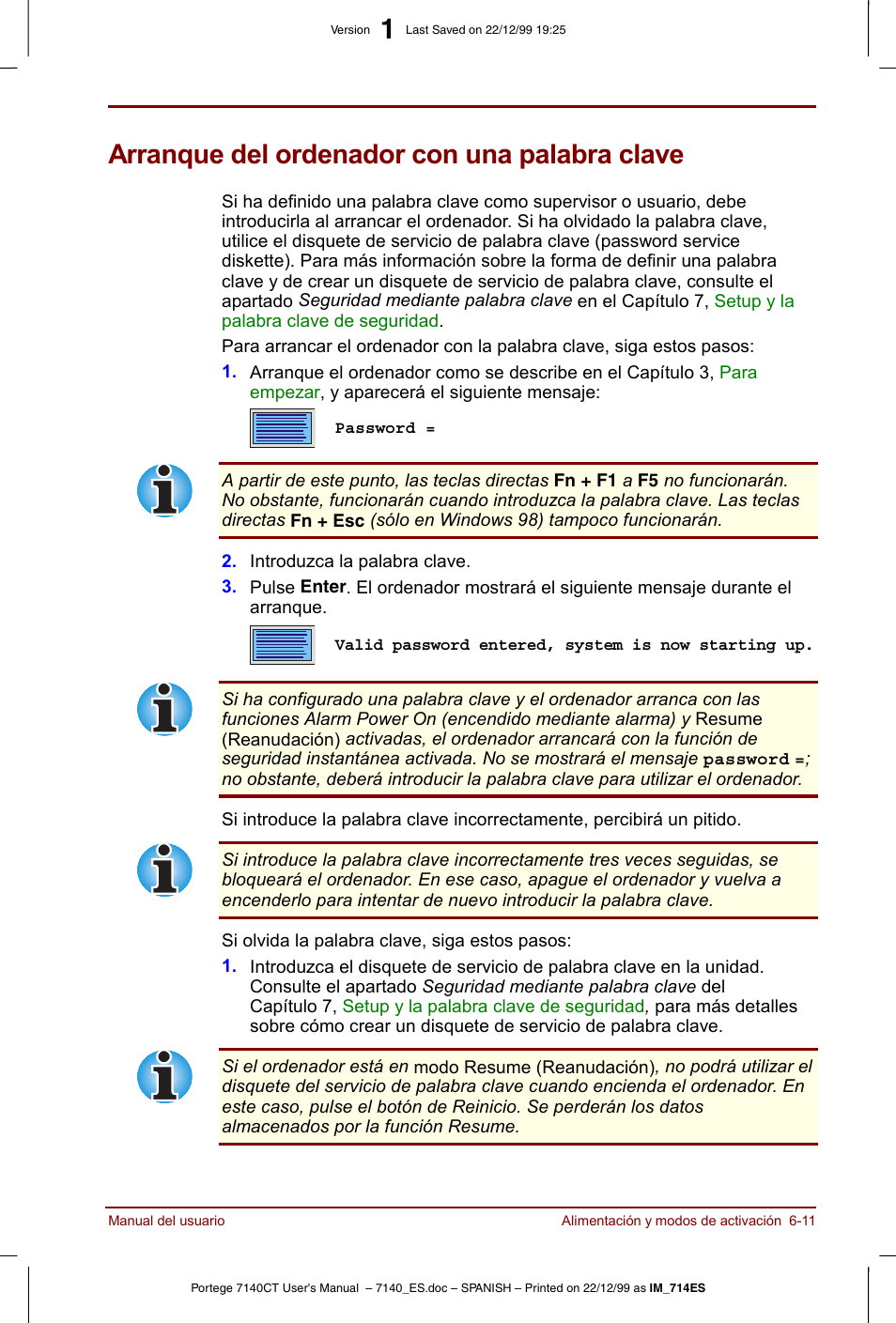 Arranque del ordenador con una palabra clave, Arranque del ordenador con una palabra clave -11 | Toshiba Portege 7140 User Manual | Page 81 / 204