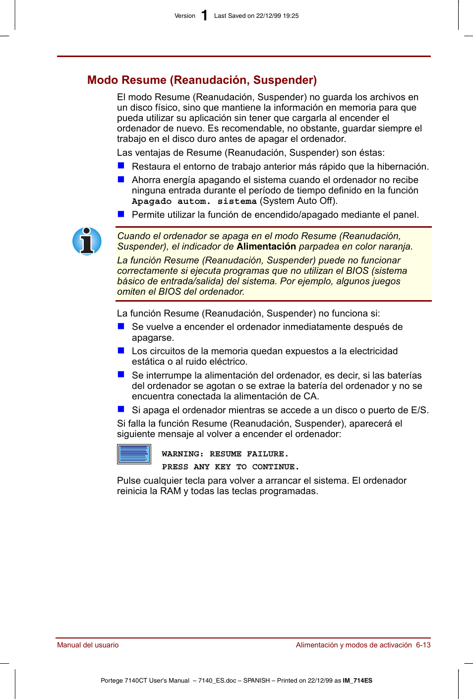Modo resume (reanudación, suspender) -13, Modo resume (reanudación, suspender) | Toshiba Portege 7140 User Manual | Page 83 / 204
