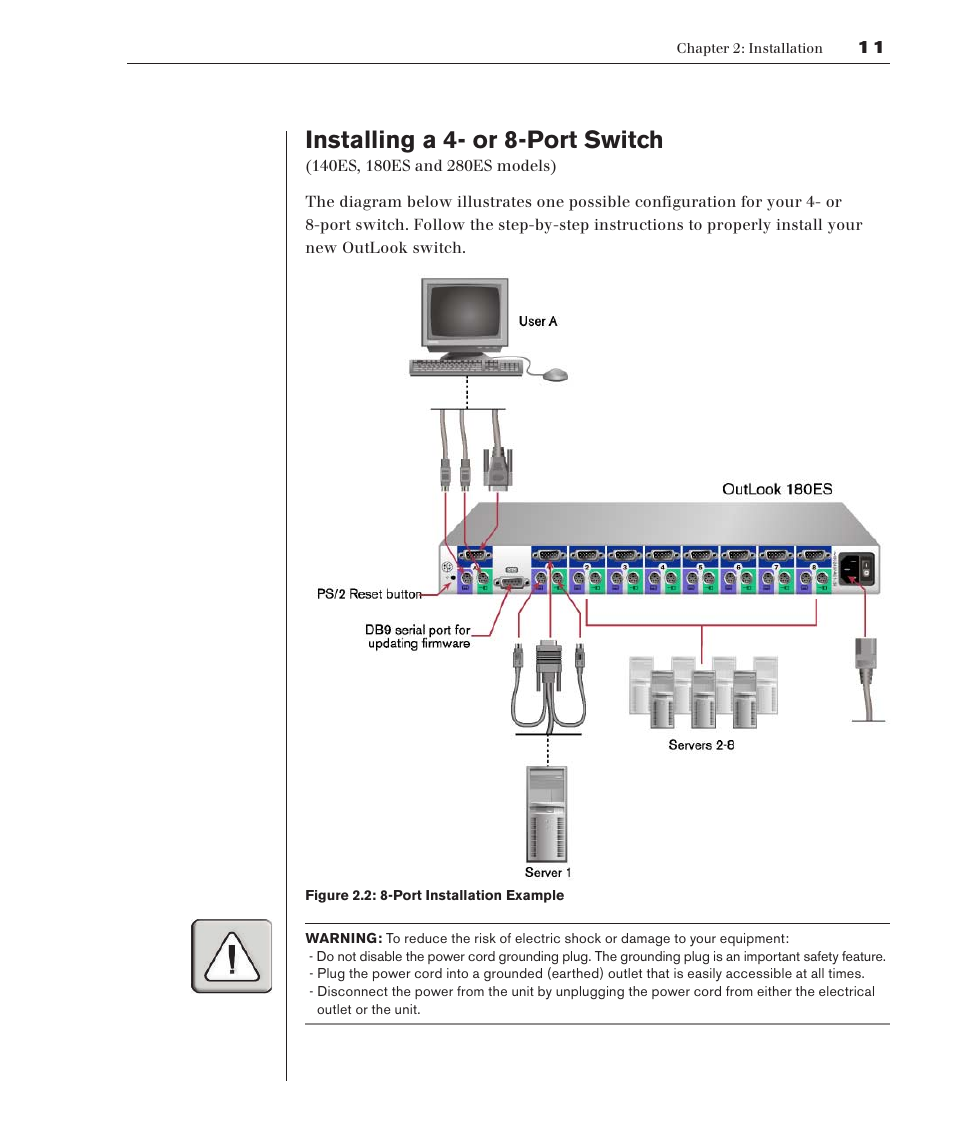 Installing a 4- or 8-port switch | Avocent 280ES User Manual | Page 17 / 64