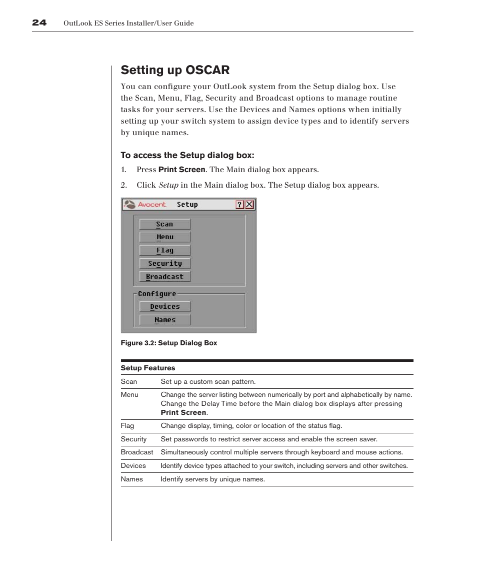 Setting up oscar | Avocent 280ES User Manual | Page 30 / 64