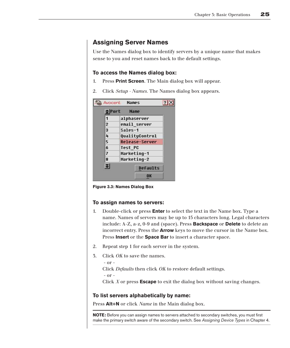 Assigning server names | Avocent 280ES User Manual | Page 31 / 64