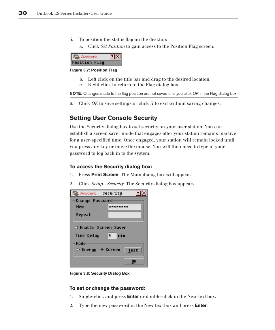 Setting user console security | Avocent 280ES User Manual | Page 36 / 64