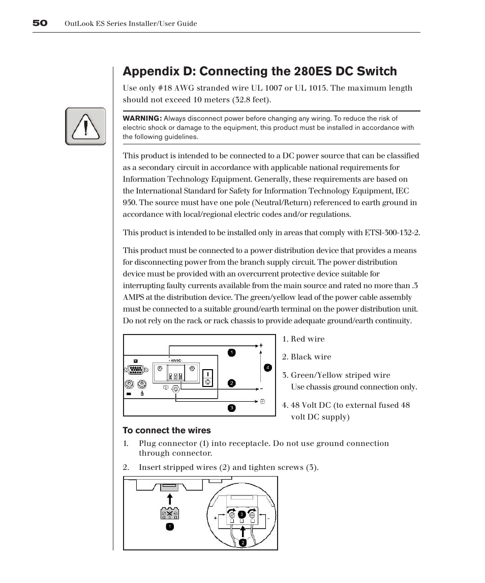 Appendix d: connecting the 280es dc switch | Avocent 280ES User Manual | Page 56 / 64