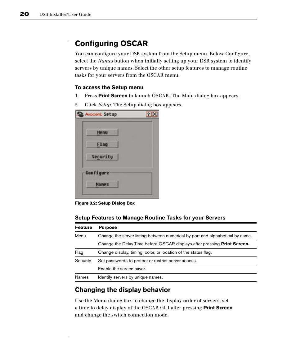 Configuring oscar, Changing the display behavior | Avocent DSR1161 User Manual | Page 26 / 48