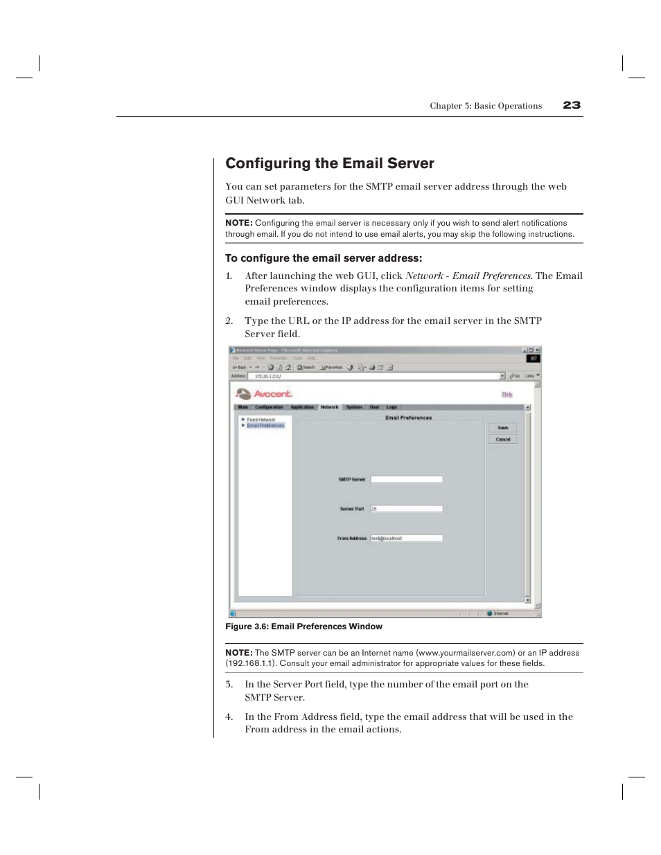 Configuring the email server | Avocent EVR1500-AM User Manual | Page 26 / 79