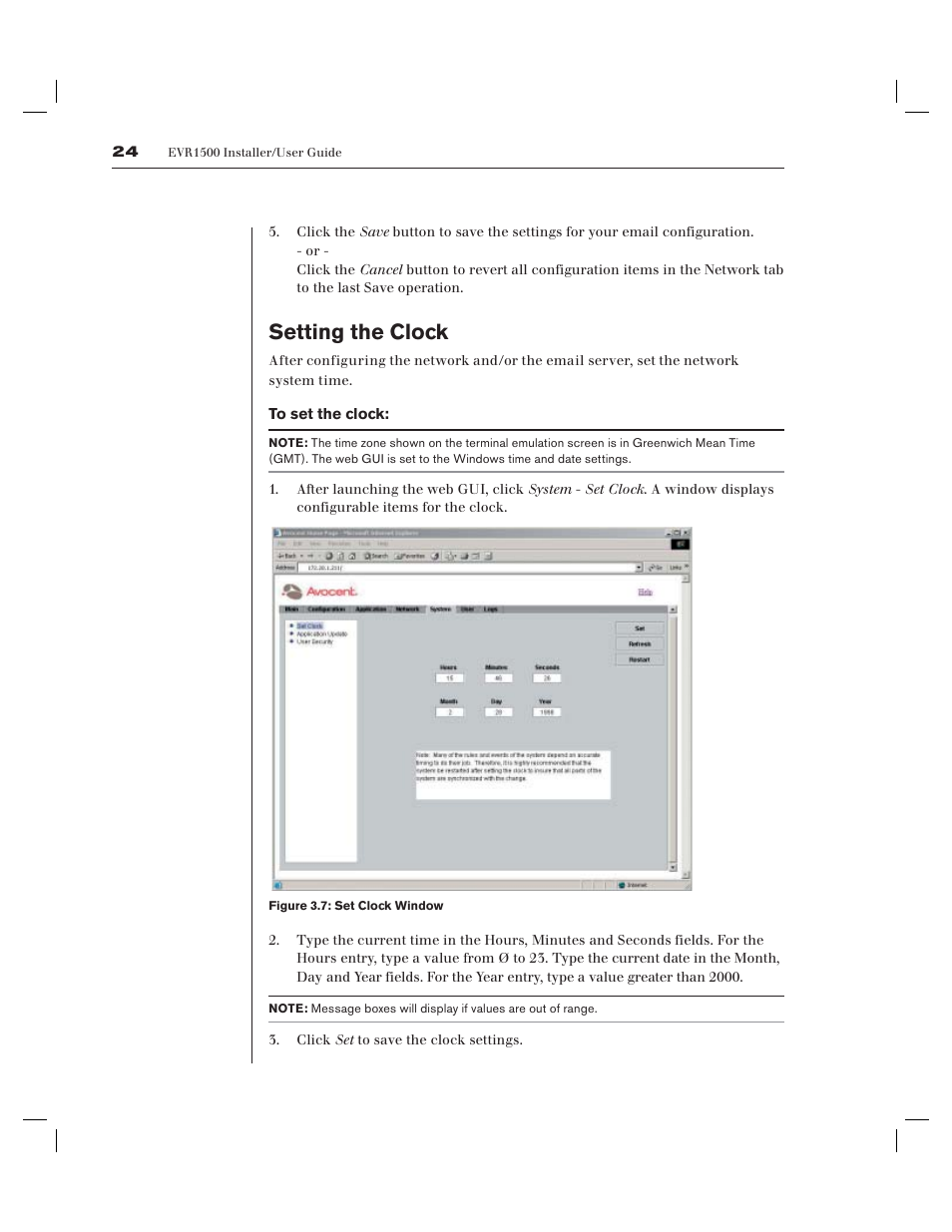 Setting the clock | Avocent EVR1500-AM User Manual | Page 27 / 79