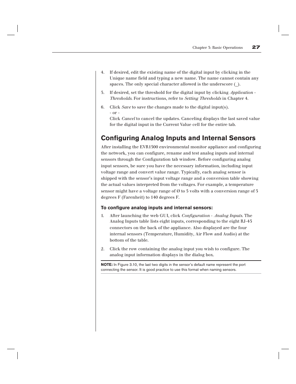 Configuring analog inputs and internal sensors | Avocent EVR1500-AM User Manual | Page 30 / 79