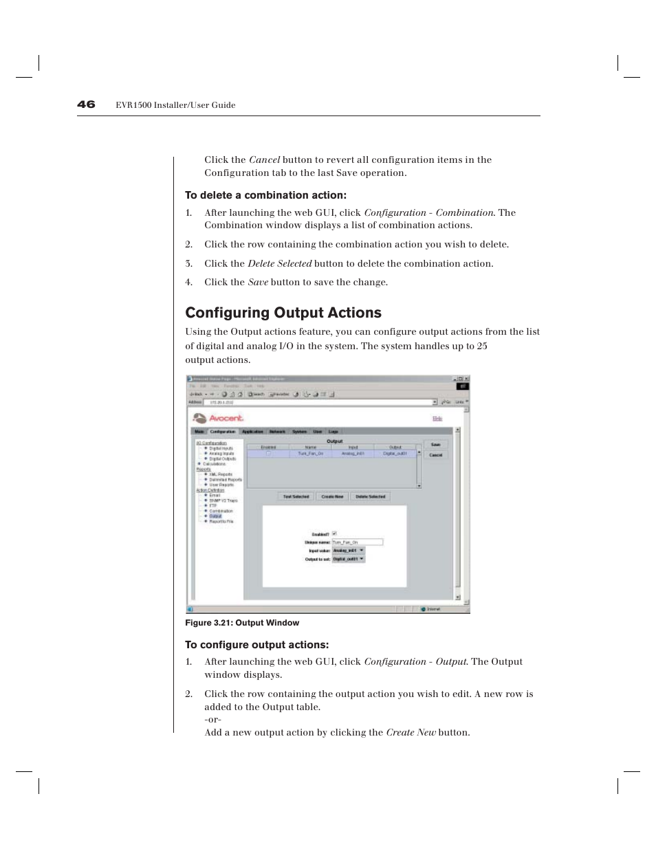 Configuring output actions | Avocent EVR1500-AM User Manual | Page 49 / 79