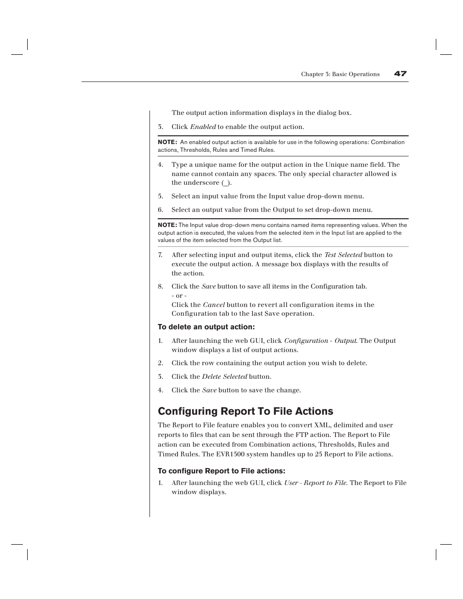 Configuring report to file actions | Avocent EVR1500-AM User Manual | Page 50 / 79