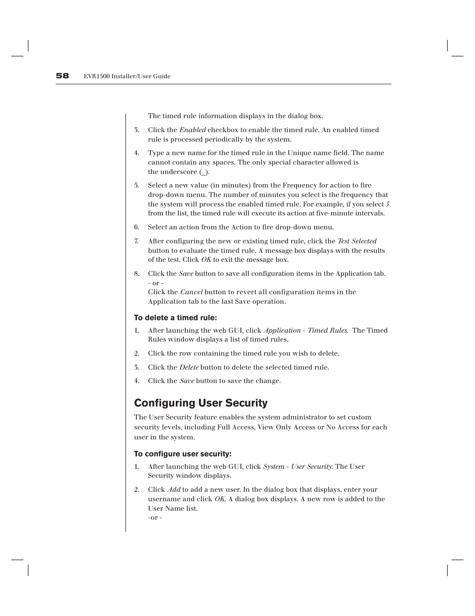 Configuring user security | Avocent EVR1500-AM User Manual | Page 60 / 79