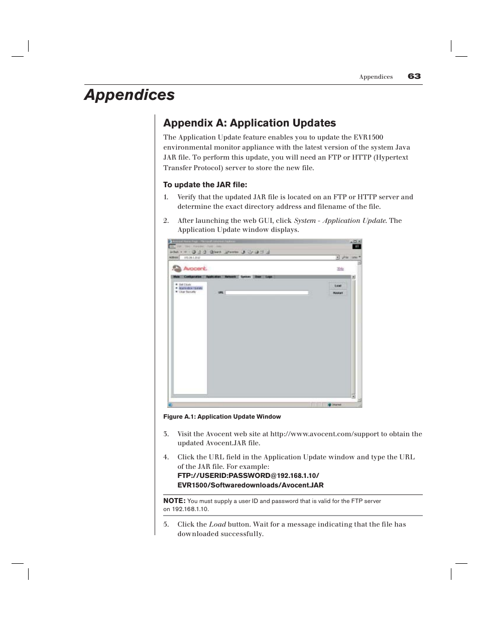 Appendices, Appendix a: application updates | Avocent EVR1500-AM User Manual | Page 64 / 79