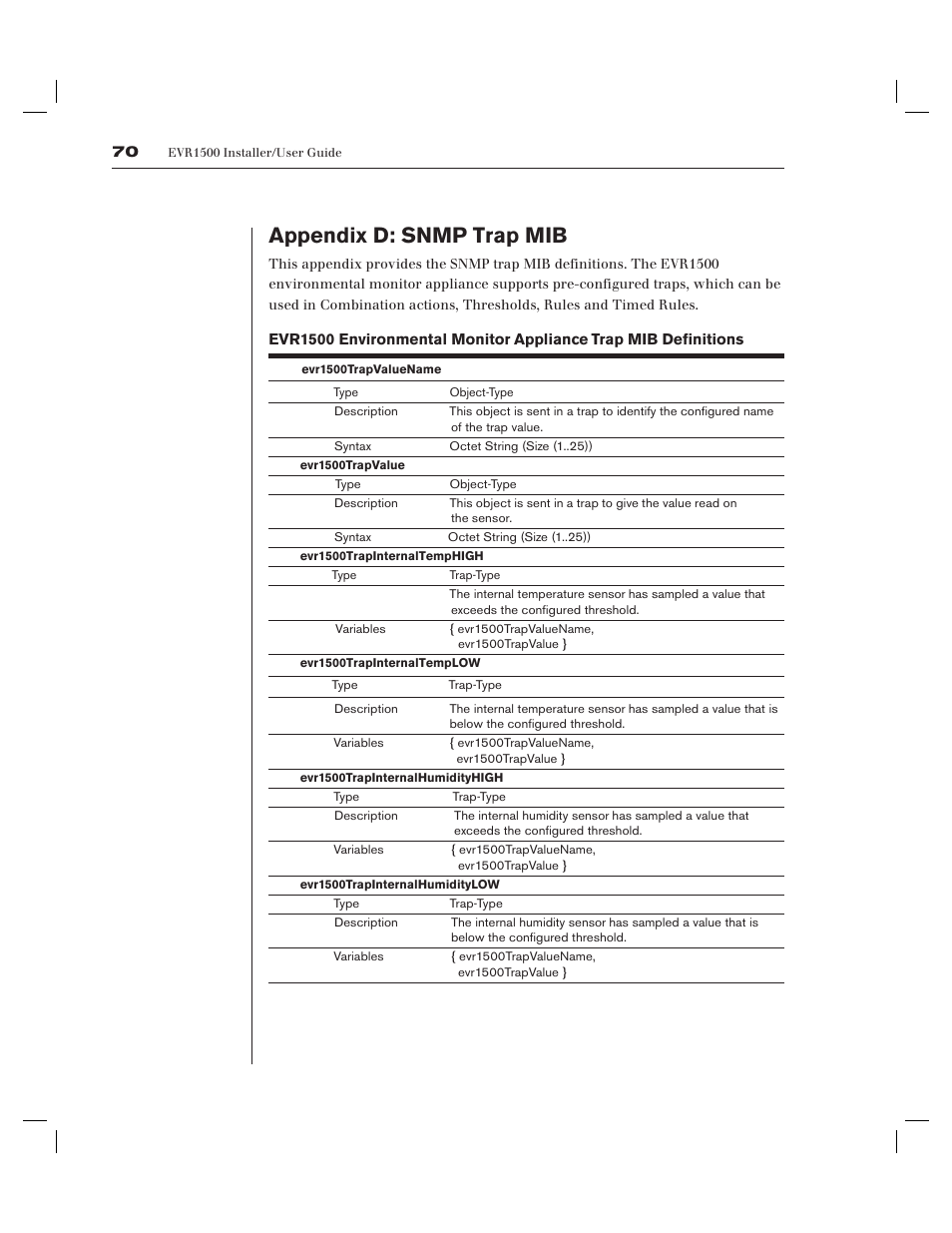 Appendix d: snmp trap mib | Avocent EVR1500-AM User Manual | Page 71 / 79