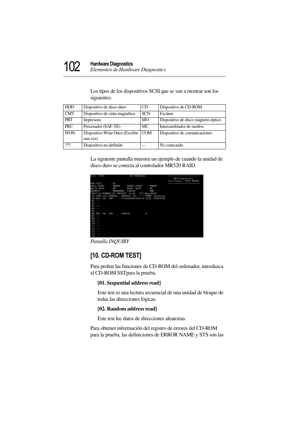 Pantalla inquiry, Cd-rom test | Toshiba Magnia 3310 User Manual | Page 107 / 135