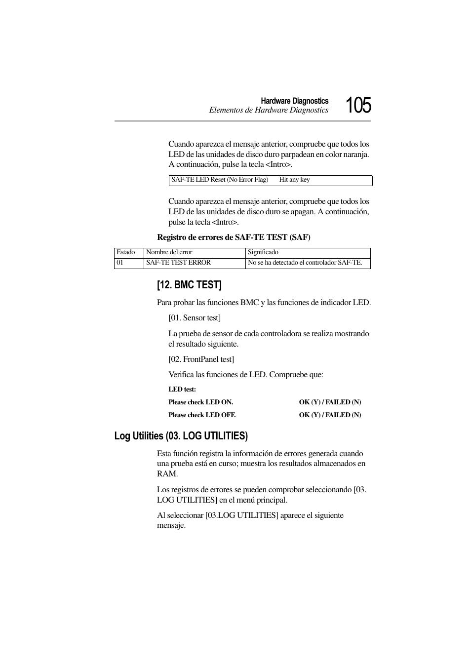 Bmc test, Log utilities (03. log utilities) | Toshiba Magnia 3310 User Manual | Page 110 / 135