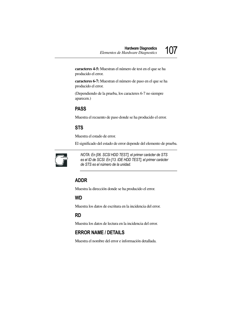 Pass, Addr, Error name / details | Toshiba Magnia 3310 User Manual | Page 112 / 135