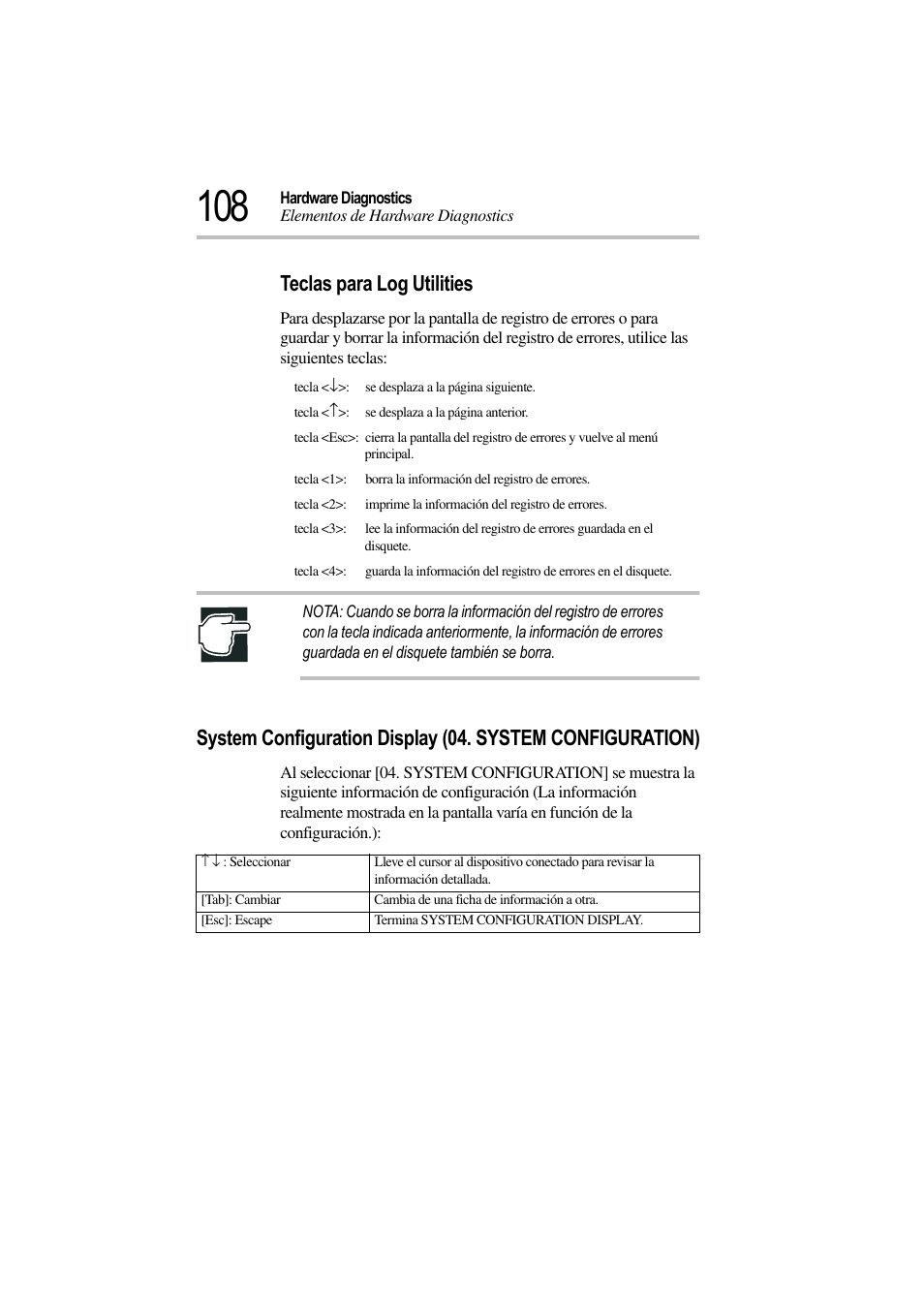 Teclas para log utilities | Toshiba Magnia 3310 User Manual | Page 113 / 135