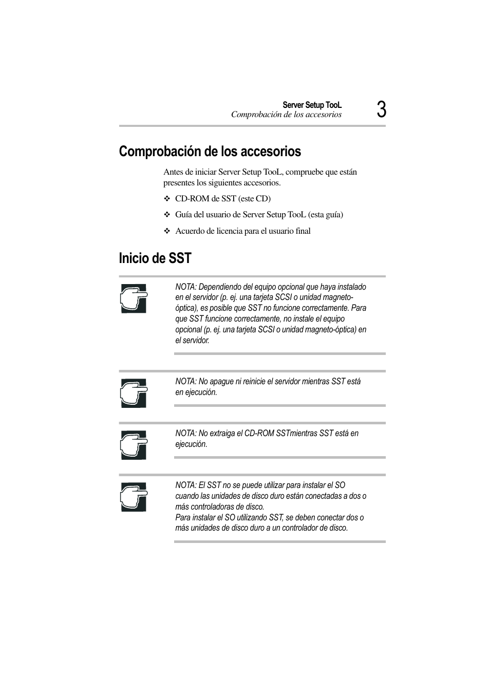 Comprobación de los accesorios, Inicio de sst, Comprobación de los accesorios inicio de sst | Toshiba Magnia 3310 User Manual | Page 8 / 135